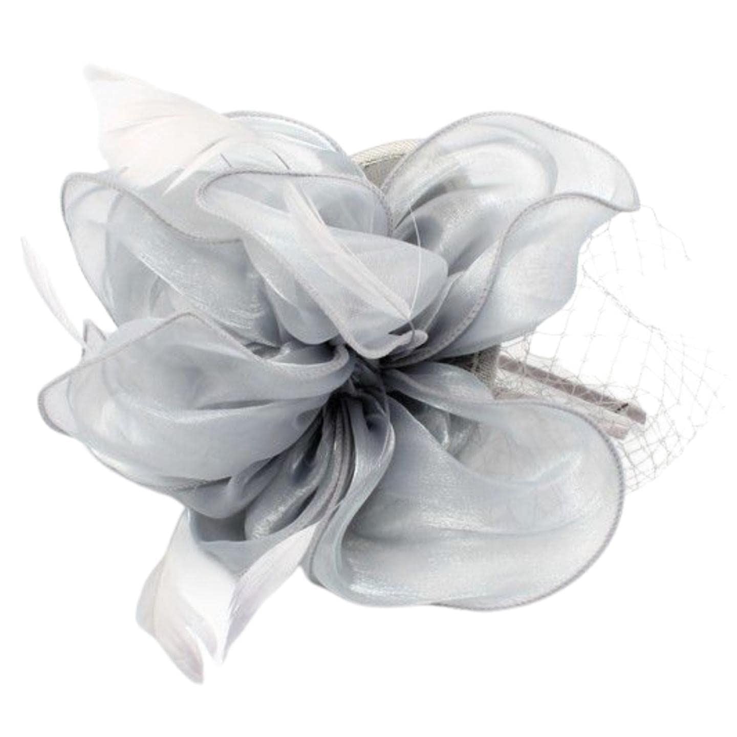 Fascinators Chiffon Fascinator Wedding Hat Ascot Hats Net Veil Fascinator Hairband Attached to Metal Aliceband for Girls, Ladies, Women