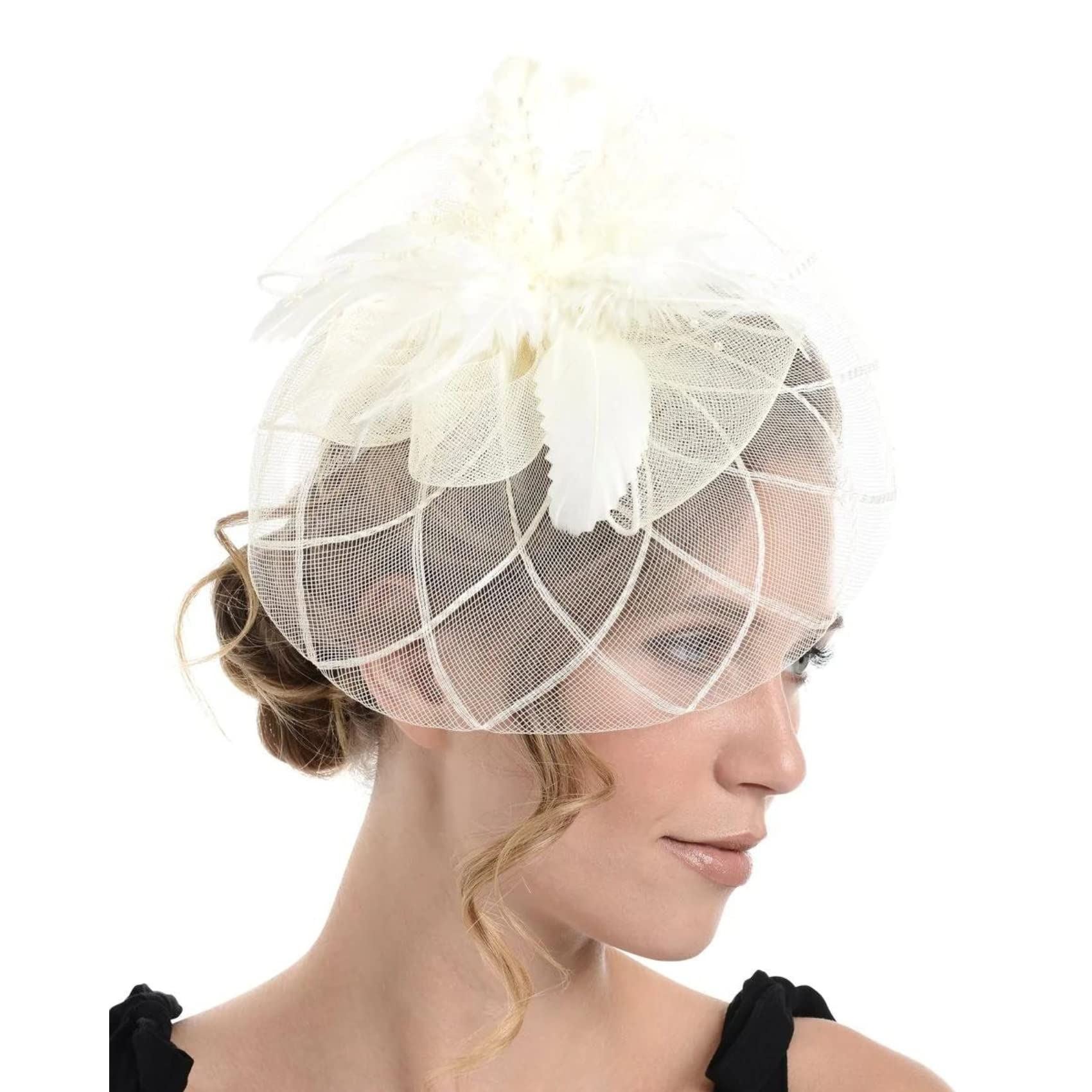 Fascinator on Concord Beak Clip or Aliceband Looped Net & Feather & Beads Fascinator Headband Hair Band Fascinators Hats Wedding Hats Royal Ascot Hats On Aliceband