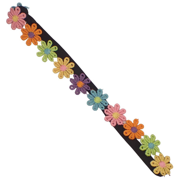 Knitted Hippy Elastic Headbands for Women & Girls, 70s Party Flower Power Stretchy Headband, Colourful Crocheted Daisy Crown Headband for Ladies