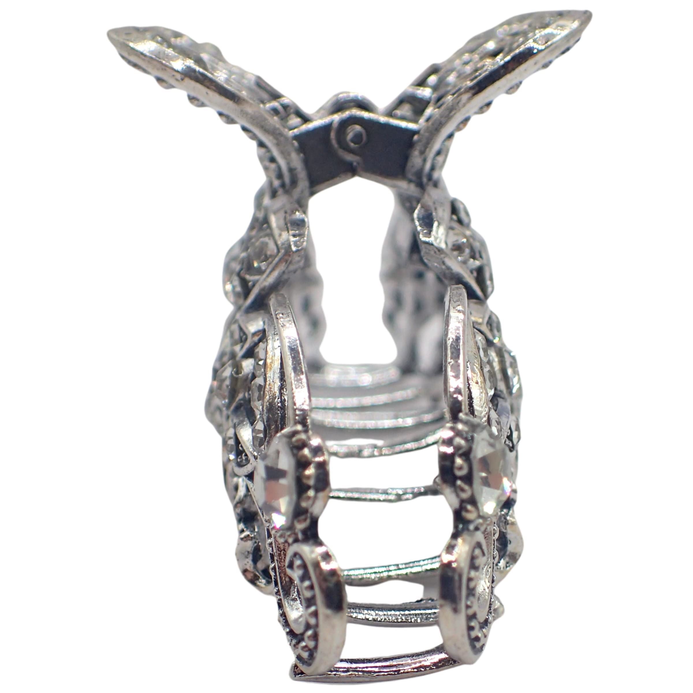 Vintage Hair Claw Clips Metal Flower Butterfly Bulldog Grips Silver Gold Women Girls Wedding Bridal Sparkly Clamp Jaw Rhinestone Gems (Silver Filigree Butterfly 5cm 2")