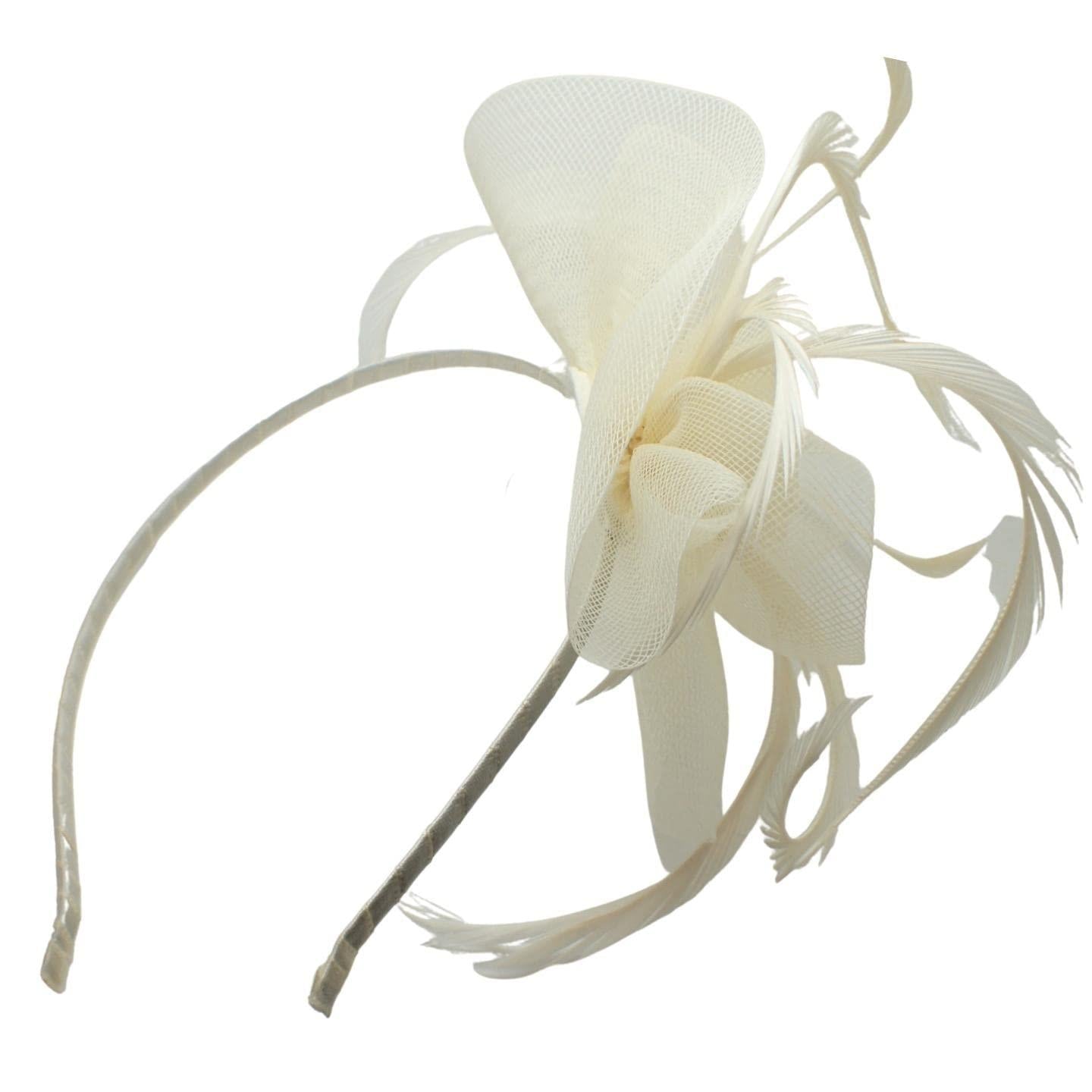 Flower Fascinator Fascinators Looped Net & Feather Fascinator Headband Weddings Royal Ascot Attached To Aliceband For Women, Ladies, Girls
