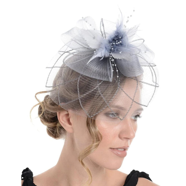 Fascinator on Concord Beak Clip or Aliceband Looped Net & Feather & Beads Fascinator Headband Hair Band Fascinators Hats Wedding Hats Royal Ascot Hats On Aliceband