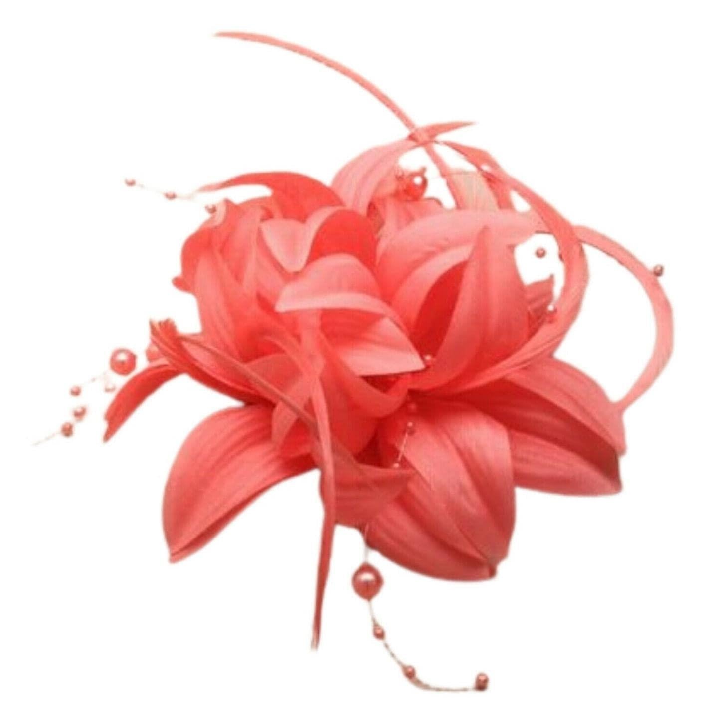 Fascinator Flower Hair Clip Beaded Wedding Fascinator Hair Clip Fascinator Hat Attached To Brooch Pin & Clip For Women, Ladies, Girls