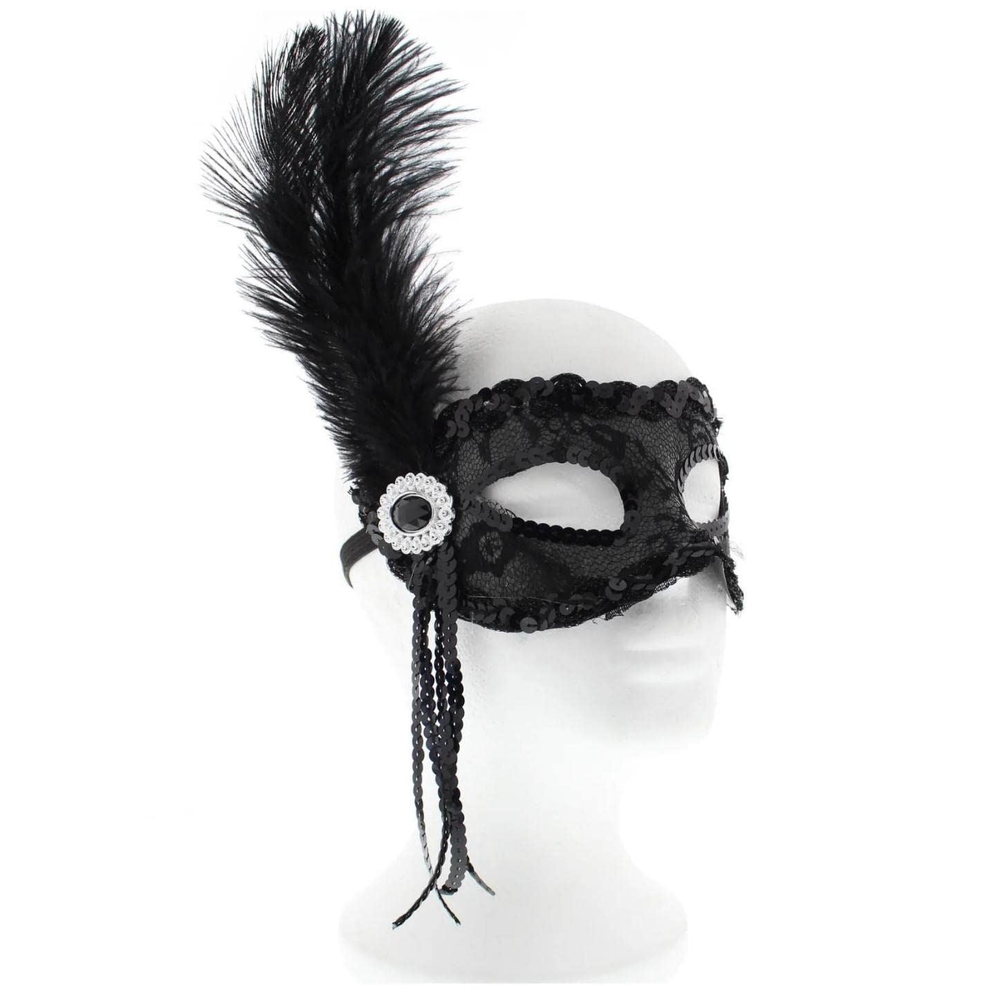Feather Masquerade Mask, Venetian Mask Halloween Mask, Masks for Masquerade Ball, Fancy Dress Adult, Cosplay accessories, Black Lace, Halloween Masks