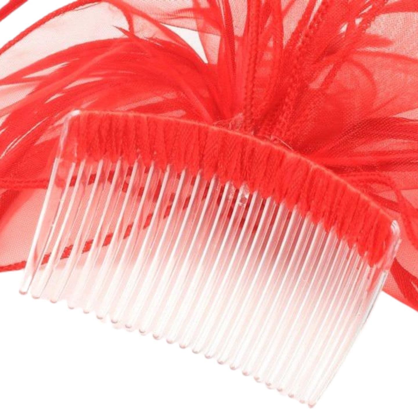 Looped Fabric & Feather Comb Fascinator Hair Comb Slide Fascinators Royal Ascot Wedding Hat Attached To Clear Comb For Girls, Women, Ladies