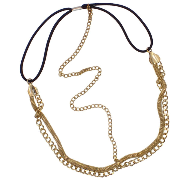 Gold Metal Chain Head Jewellery with Elastic Band, Hair Jewellery for Girls & Women, Goddess Costume Chain Head Piece
