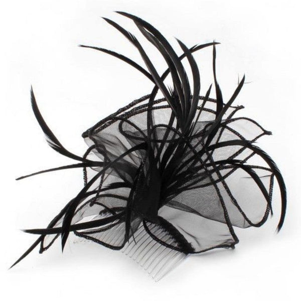Looped Fabric & Feather Comb Fascinator Hair Comb Slide Fascinators Royal Ascot Wedding Hat Attached To Clear Comb For Girls, Women, Ladies