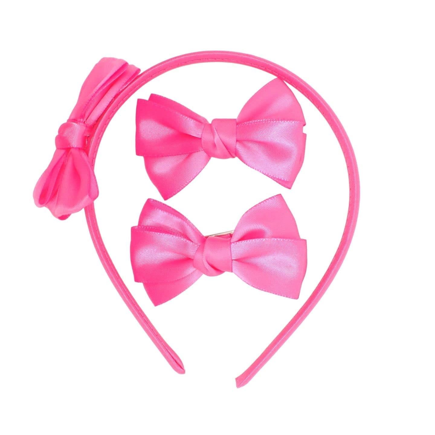 3pc Hair Accessories for Girls School Gift Set: Bow Hair Band Headbands for Girls & Hair Clip Bows, Birthday Gift Girls Hair Accessories Gift Set Hair Band Hair Clips