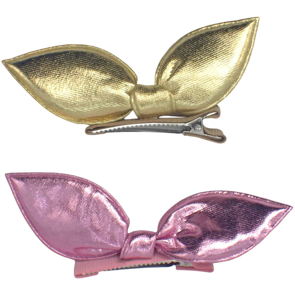 2pcs Satin Party Hair Bow Clips for Girls and Women, Hair Bows for Women, Hair Clips for Girls, Pink Ribbon, Gold Ribbon, Hair Accessories for Teenage Girls
