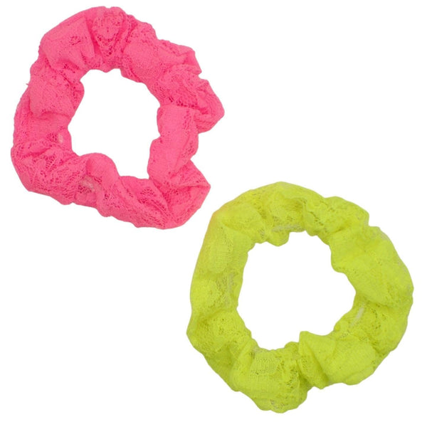 Neon Set of 2 Lace Scrunchies for Ladies & Girls for Thick & Thin Hair, Hair Bobbles & Bands, Pretty Lace Hair Bands, Hair Scrunchies