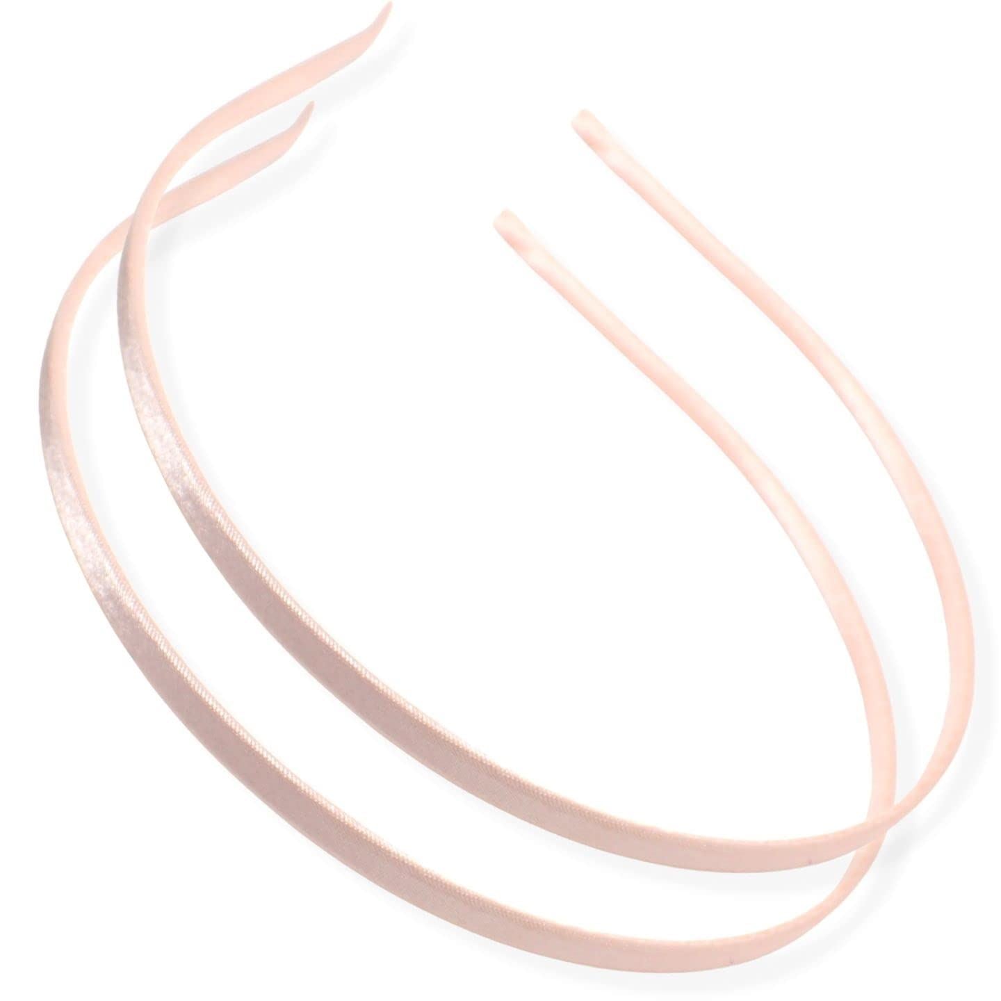 2pc Thin Satin Covered Metal Headbands Hair Bands Alice Bands Ribbon Wrapped Hairbands Head Bands Adult Women Girls Black White Pink Fuchsia
