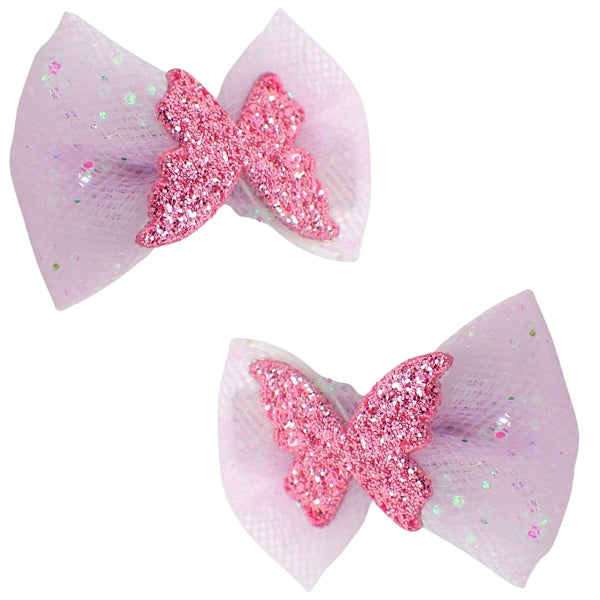 2pc Small Glitter Butterfly Bows Hair Clips 3cm Back to School small Hair Accessories mini hair clips for Girls & Women Hair Accessories for Girls Hair Clip for Girls
