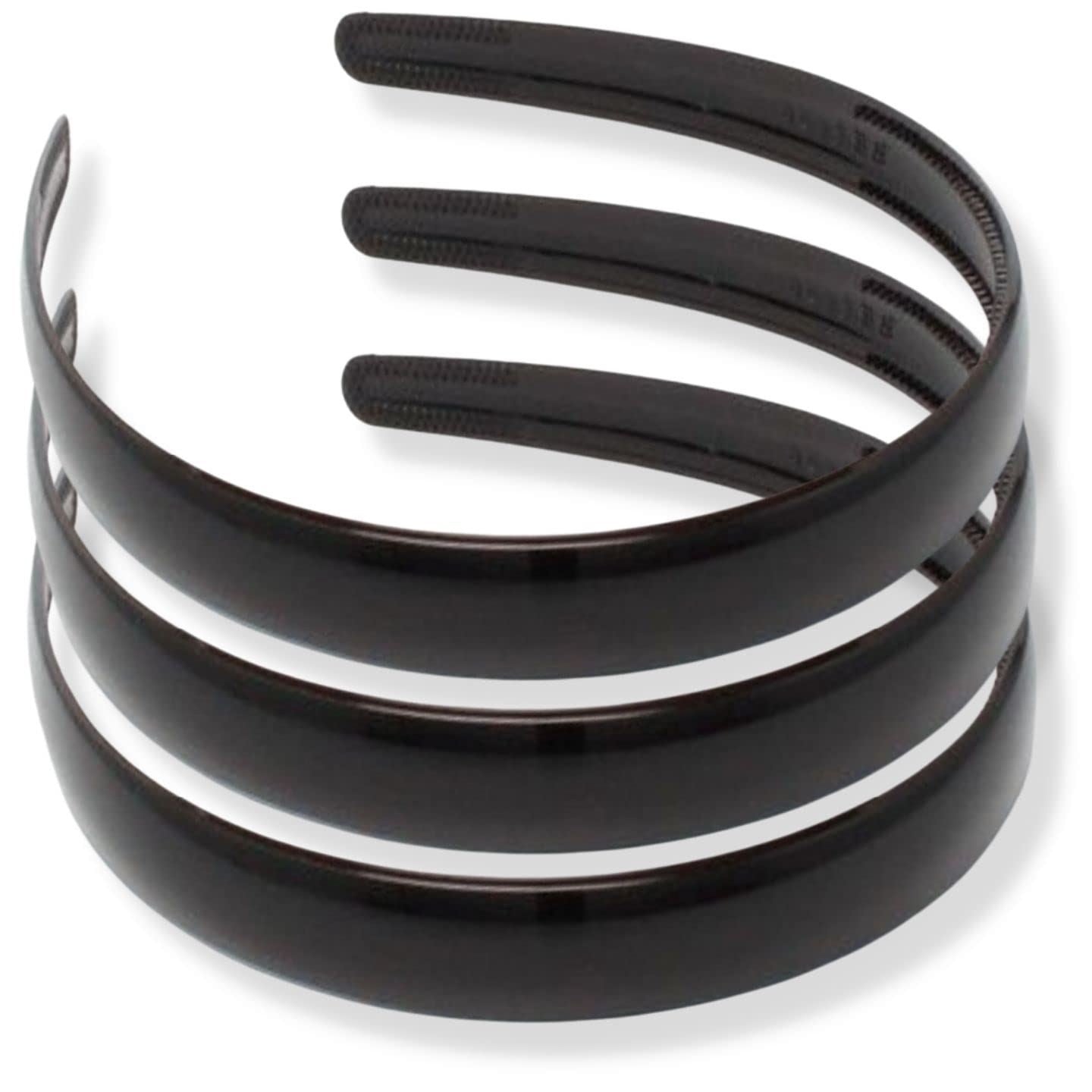 Plastic Alice Bands Hair Bands Head Bands Black Clear Tortoise Tort Brown Hairband Headband Aliceband Women Girls Men Boys Wide Teeth Comb - Pack of 3