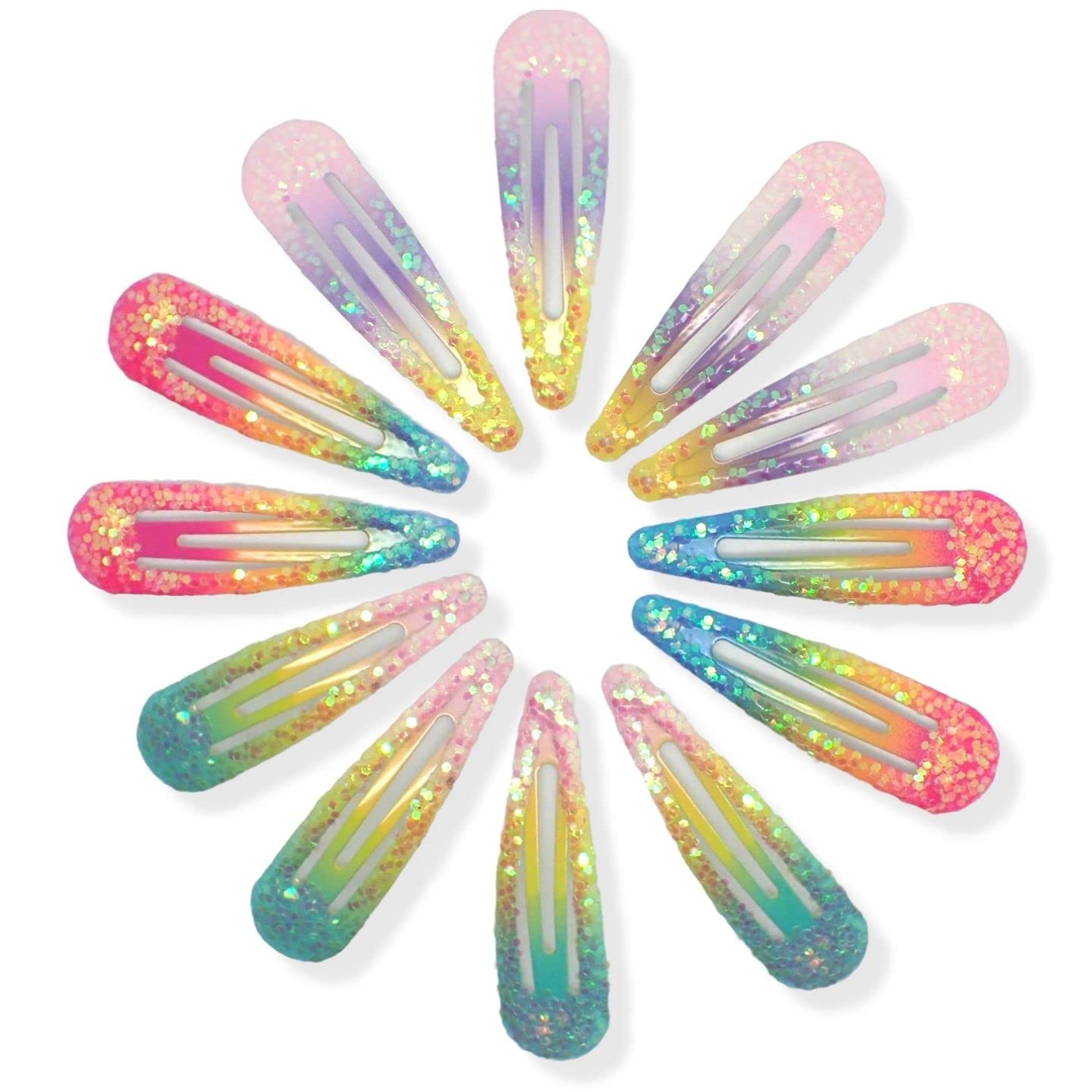 5cm Rainbow Glitter Covered Metal Snap Hair Clips