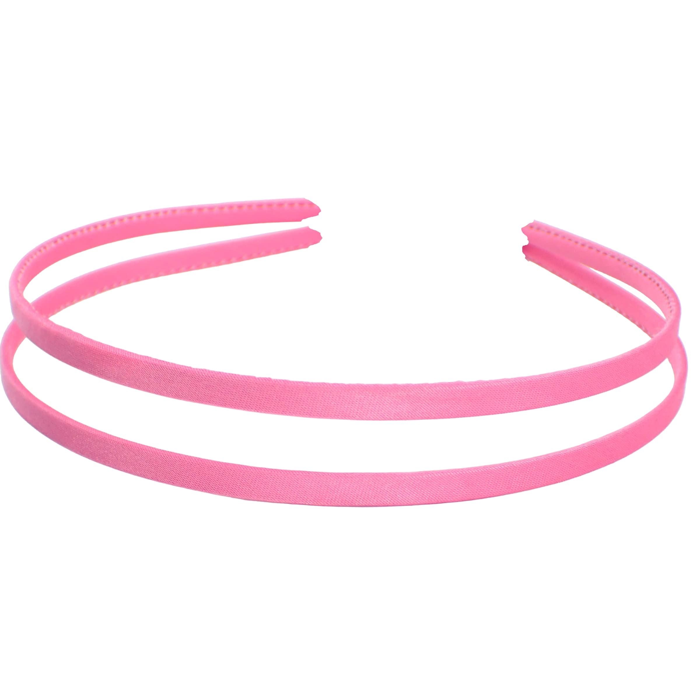 2pc Thin Satin Covered Metal Headbands Hair Bands Alice Bands Ribbon Wrapped Hairbands Head Bands Adult Women Girls Black White Pink Fuchsia