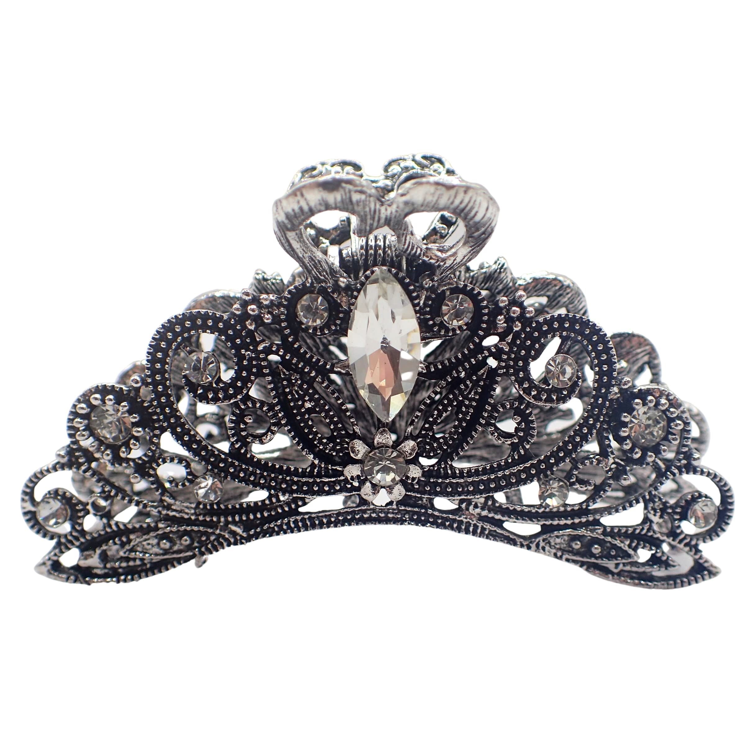 Vintage Hair Claw Clips Metal Flower Butterfly Bulldog Grips Silver Gold Women Girls Wedding Bridal Sparkly Clamp Jaw Rhinestone Gems (Silver Filigree Butterfly 5cm 2")