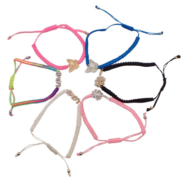 Girls Adjustable Corded String Bracelet/ Anklet with Charm Multipack, Set for Kids Friendship Bracelet Jewellery for Party Bag