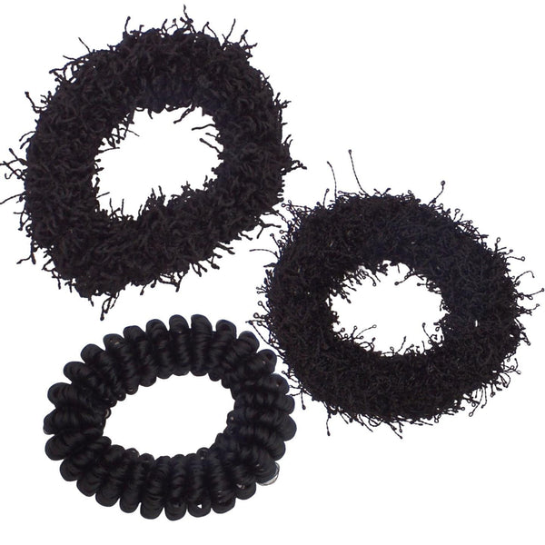 2pcs Black Tubed Natural Hair Scrunchies, Volumizing School Scrunchies for Women & Girls, Hair styling Hair Band Scrunchy for Work or School