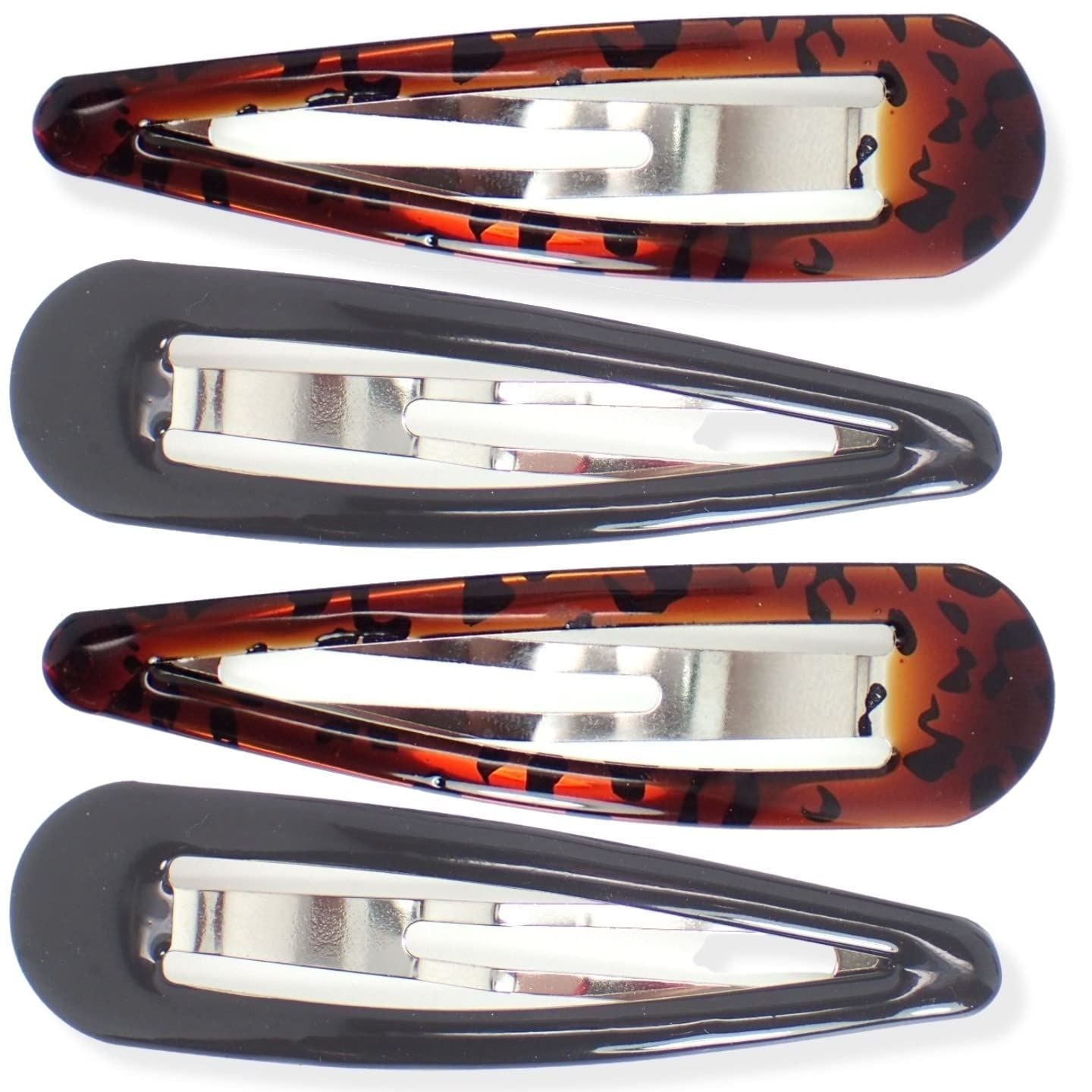 9cm Large Snap Hair Clips In Tort Brown And Black