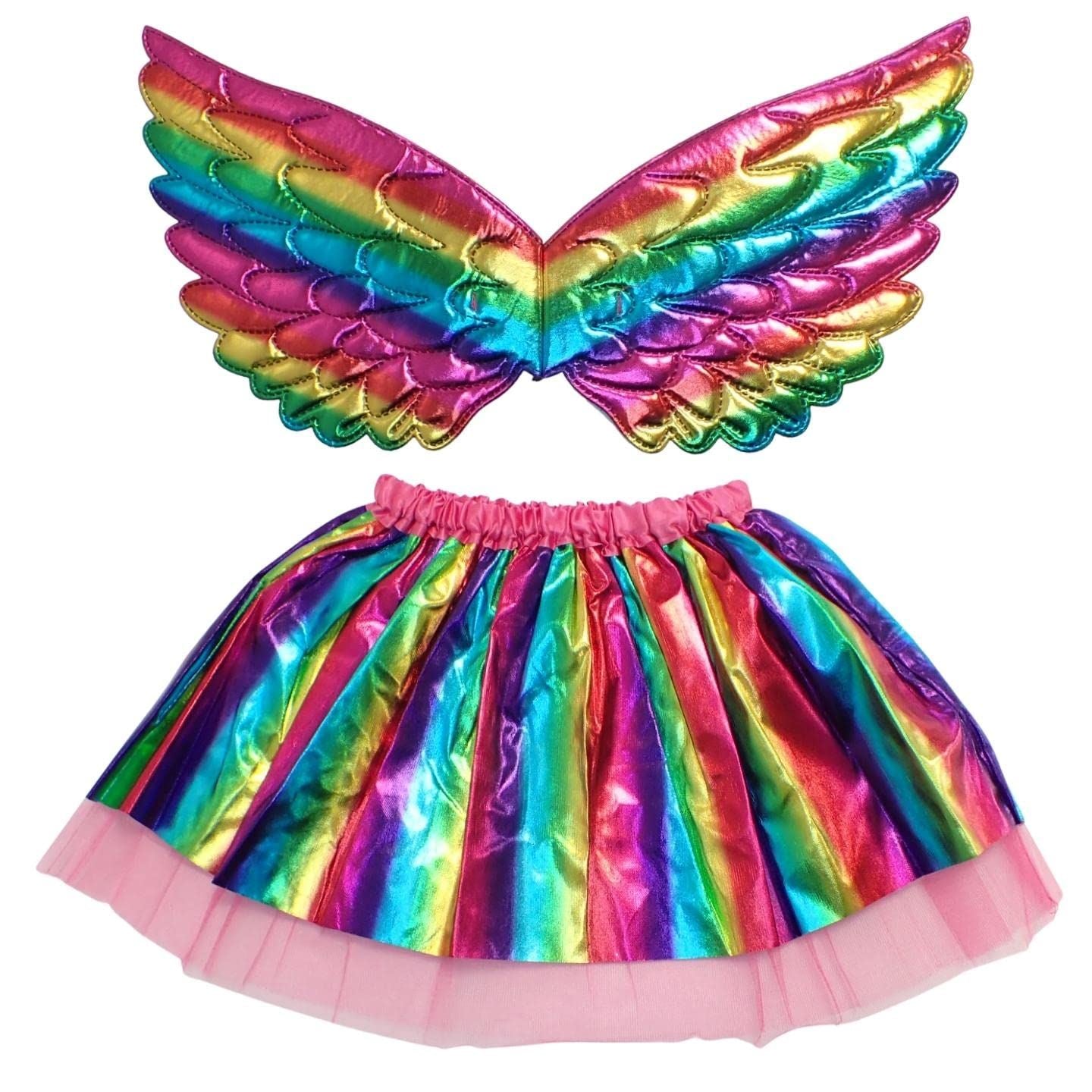 Rainbow Fairy Angel Set, Tutu Wings Set for Halloween for Girls, Ladies Rainbow Fairy Costume, Fancy Magic Kids Wings & Tutu Skirt, Skirts & Wings