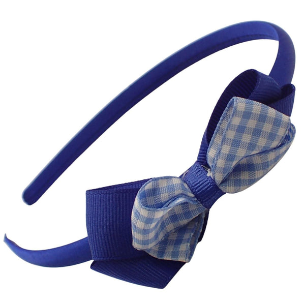 1cm Gingham Alice Band with a Bow, Girls Bow Headbands for School, Cute School Accessories for Girls, Pretty Coloured Gingham Bow Style, Girls Hair Accessories