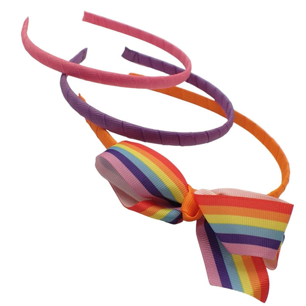 Rainbow Pride Bow Headband Set of 3, Alice Bands for Girls & Women, Pretty Rainbow Hair Band, Bow Hair Accessories for Girls & Women, Bright Headband