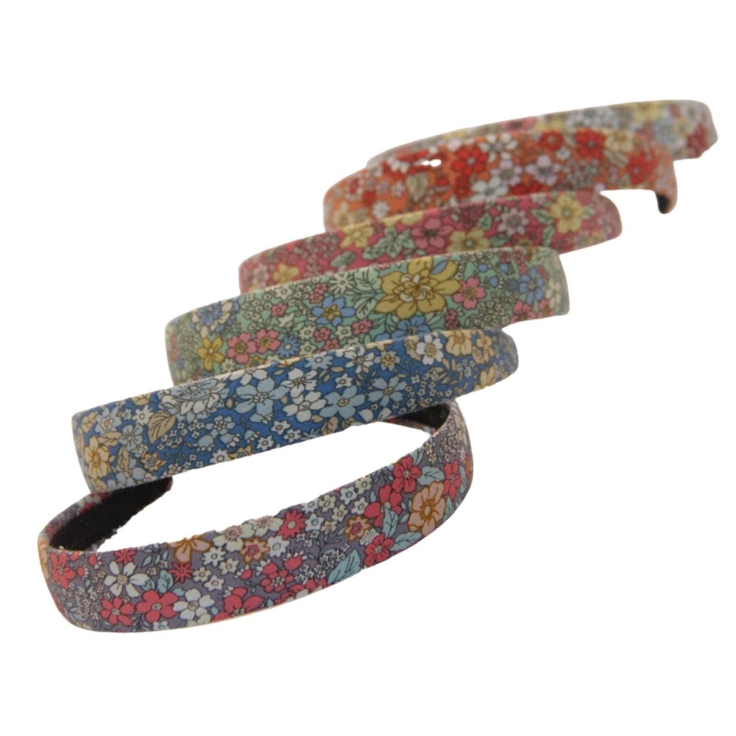 Cute, Ditsy, Thick Band Bohemian Style Women's & Girls Floral Patterned Fabric Headband Set, Multiple Coloured Flowery Pack
